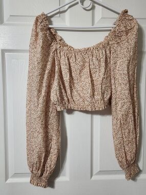 Show Me Your MuMu Beige Floral Off-Shoulder Crop Top, M, NWT